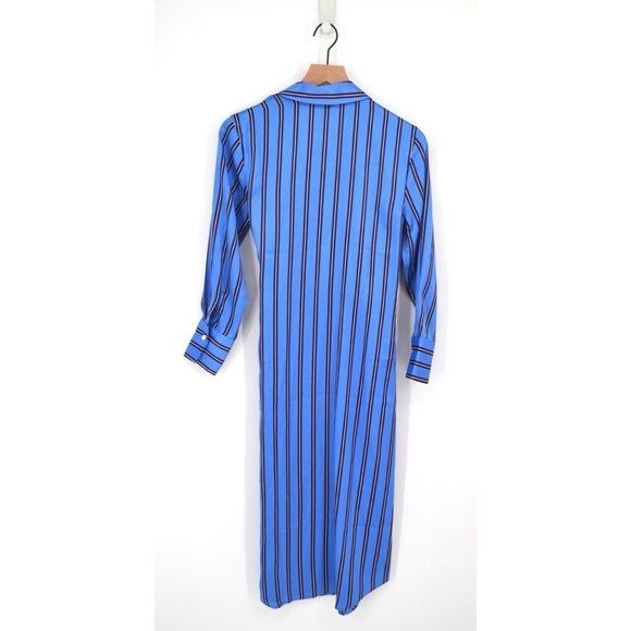 NEW Rails Lacey Button Down Wrap Dress Midi Long Sleeve Silky Stripe Blue XS - Picture 7 of 10